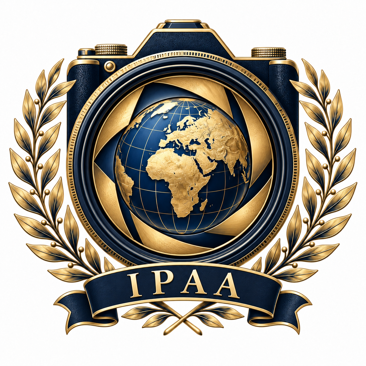 IPAA globe and photographic lens emblem